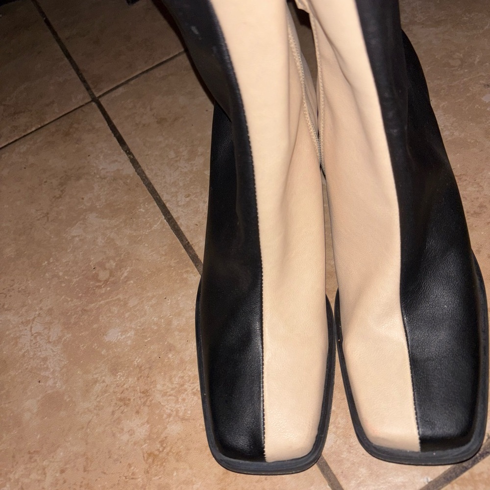 ALOHAS Black and Cream Heeled Boots